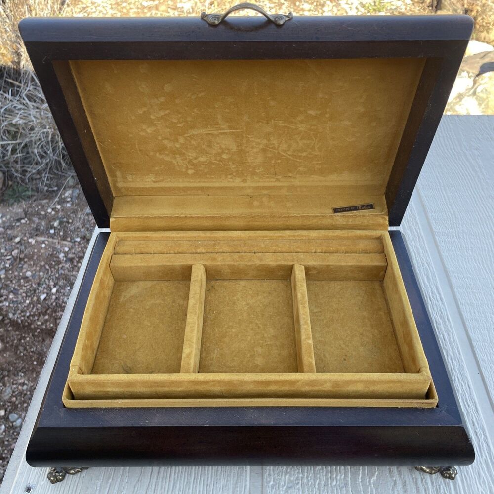 Vintage Wood Velvet Brass Sectioned Naken Jewelry Box
